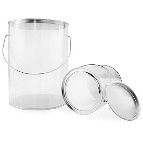 Cornucopia Clear Plastic Paint Cans (Gallon and Quart Combo Pack, Set of 2); Arts & Crafts Paint Buckets for Decorative & Party Use; NOT Intended for Liquids or Heavy Objects