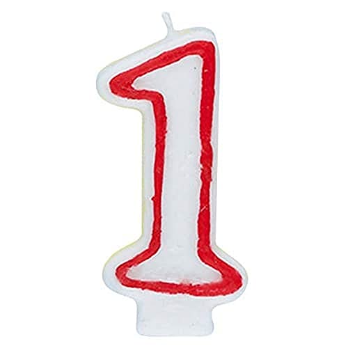 Number "1" White & Red Deluxe Birthday Candle - 2.75" (1 Pc.) - Perfect Finishing Touch for Memorable Celebration