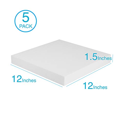 Silverlake Craft Foam Block - 5 Pack of 12x12x1.5 EPS Polystyrene Blocks for Crafting, Modeling, Art Projects and Floral Arrangements - Sculpting Sheet for DIY School & Home Art Projects (5)