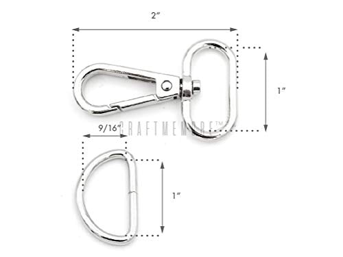 CRAFTMEMORE 10 Sets Silver Snap Hooks Lobster Clasp Swivel Push Gate Fashion Clips with D Rings Craft FSD1 (1 Inch)