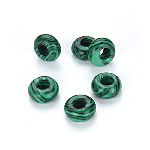 10pcs Lab Created Green Malachite Healing Gemstone 14mm x 8mm Rondelle Round Donut Spacer Beads (Large Hole 5.6mm) For Charm Jewelry Macrame Making GW-A8