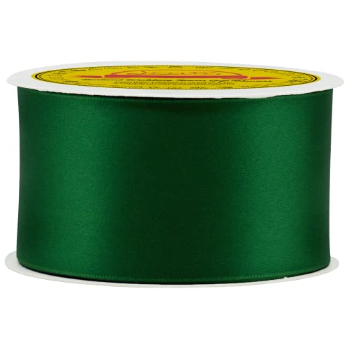 LEEQE Double Face Green Satin Ribbon 2 inch X 25 Yards Polyester Forest Green Ribbon for Gift Wrapping Very Suitable for Weddings Party Hair Bow Invitation Decorations and MoreDecorations and More