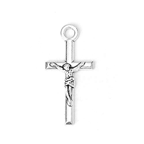 PEPPERLONELY 100pc Antiqued Silver Alloy Cross Jesus Charms Pendants 23x11mm (7/8" x 3/8")