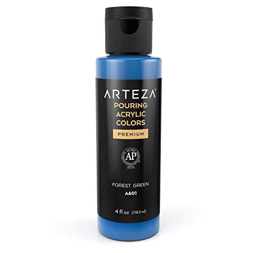 ARTEZA Acrylic Pouring Paint, Set of 4 Colors, 118.3 ml, 4 oz. Bottles, Aqua Tones, High-Flow Acrylic Paint, No Mixing Needed, Art Supplies for Pouring on Canvas, Glass, Paper, Wood, Tile, and Stones
