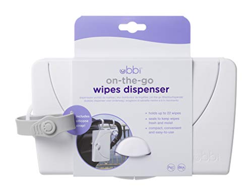 Ubbi On-the-Go Baby Wipes Dispenser, Portable Wipes Contianer for Travel, Diaper Bag Accessory Must Have for Newborns, Reusable Wipes Holder, White