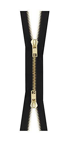 Mandala Crafts 2 Way Zipper – Heavy Duty Two Way Zipper with Two Way Jacket Zipper Pull - #10 Dual Metal Separating Med Weight 2 Way Metal Coat Zipper for Sewing Crafts Brass 40 Inches