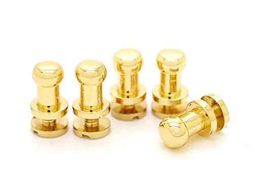 CRAFTMEMORE Solid Brass Ball Head Stud Screw Back Nipple Rivet Studs Button Strap Stopper Leathercraft 10 Pack SCBH (Gold, 5 mm)