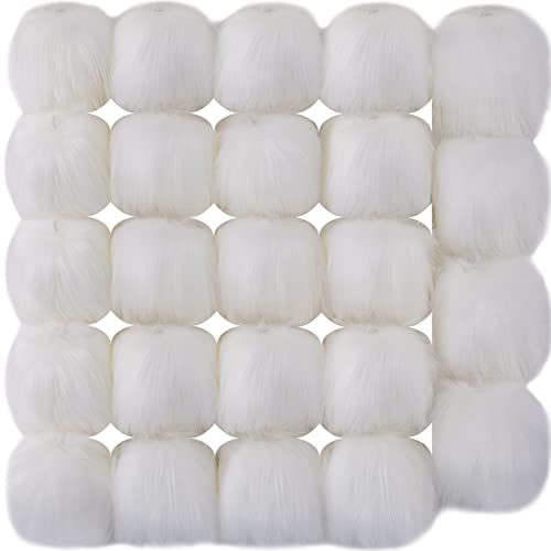 SIQUK 24 Pieces Faux Fur Pom Pom White Pom Pom Balls with Elastic Loop Fluffy Faux Fox Fur Pom Pom for Hats Beanie Shoes Scarves Gloves Bags Accessories