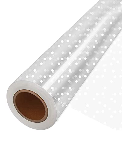 JOYIT 100' Long X 35” Wide Clear Cellophane Wrap Roll with White Dot - 3 Mil Thicker Cellophane Roll, Clear Cellophane Bags Large, Clear Wrapping Paper for Gift Baskets Wrap (35" fold into 17.5")