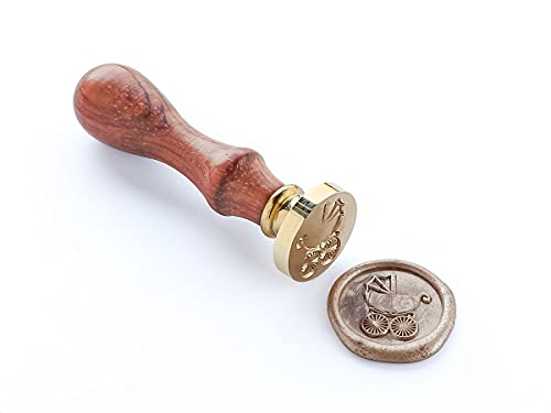 VOOSEYHOME Cute Baby Pram Carriage Wax Seal Stamp with Rosewood Handle, Decorating on Invitations Snail Mails Envelopes Sealers Cards Gift Packings for Baby Shower Birthday Themed Parties Signatures