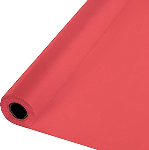 Creative Converting Plastic Table Cover Banquet Roll, 40" x 100', Coral