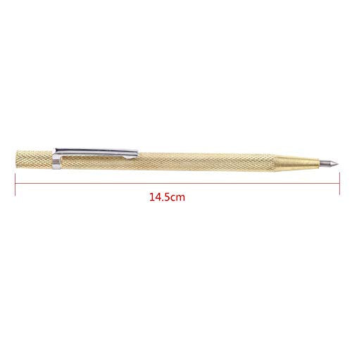 Scribing Pen, Tungsten Carbide Tip Scriber Engraving Pen Tool Glass Ceramic Engraver Scribe Tool Metal Engraver Carving Alloy Pen with Clip and Magnet for Glass/Ceramics/Metal Sheet.(金)