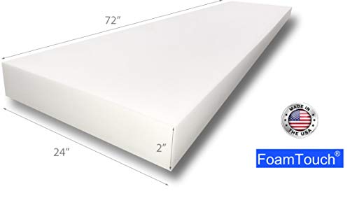 FoamTouch Upholstery Foam Cushion Medium Density, Made in USA, 72" L x 24" W x 2" H