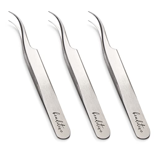 Beaditive High Precision Curved Tip Tweezers 3 Pack - 4.5" Craft Tweezers for Sewing, Beading & DIY Crafts - Non-Serrated Jewelry Tweezer Set with Fine Curved Tips - Stainless Steel Hobby Tweezers