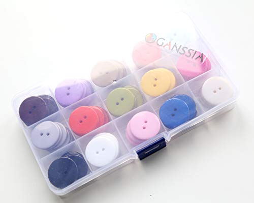 GANSSIA 1 Inch (25mm) 15 Colors Assorted Buttons 2 Holes Resin Button for Sewing and Craft Pack of 105pcs (Each Color 7 PCS)