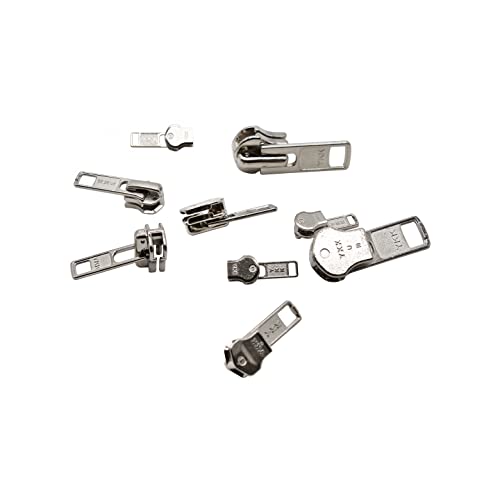 ZipperStop Wholesale - Zipper Repair Kit Solution 9 Sets YKK Auto Lock Sliders Assorted 3 of #3, 2 of #5, 2 of #7 and 2 of #10 Included Top & Bottom Stops Made in USA (YKK Aluminum Auto Lock Sliders)
