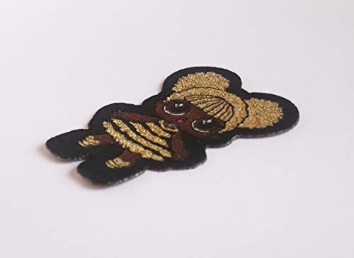 LOL Doll Queen Bee Patch. Woven, Iron-On, with Golden Lurex Thread. Size 2.1" x 1.5 (54 mm x 39 mm).
