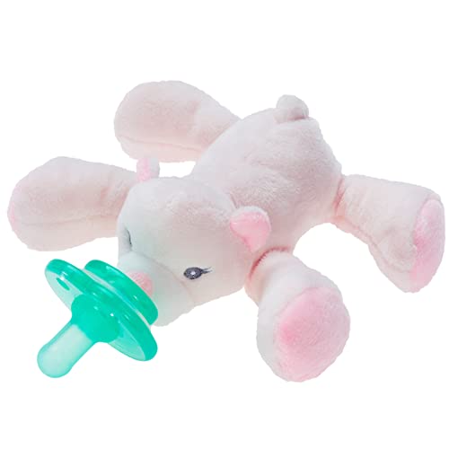 Nookums Paci-Plushies Shakies - Pacifier Holder with Built in Rattle (2 in 1)- Adapts to Name Brand Pacifiers, Suitable for All Ages, Plush Toy Includes Detachable Pacifier (Baby Bear - Pink)