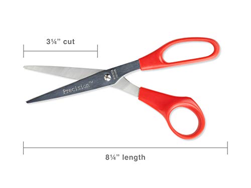 Hygloss-Armada Precision Straight Trimmer Comfortable Handles, Stainless Steel Blades, Vinyl Bag for Storage - Scissors for Crafts, Classroom, Home and Office, 8.25 Inches, Red - 1 Pair