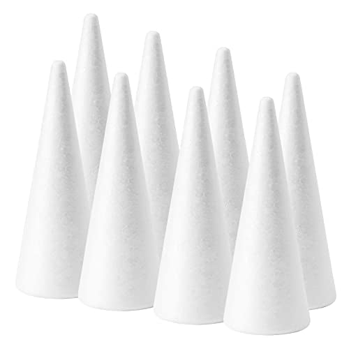 8-Pack Foam Cones (4X9.7in), Polystyrene Cone Shaped Foam,Foam Tree Cones, Styrofoam Cone, for Arts and Crafts,Christmas Tree, School，Wedding，Birthday， DIY Home Craft Project. White