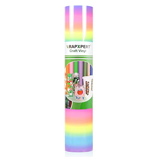 WRAPXPERT Rainbow Vinyl Permanent Adhesive Roll,12"x5ft Glossy Rainbow Pattern Vinyl for Home Decor,Crafts,Contact Paper,Car Decal