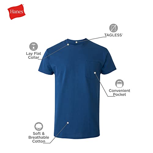 Hanes Men's Pocket T-Shirt Pack, Cotton Crewneck Pocket Tees 6-Pack, Moisture-Wicking Cotton T-Shirt Assorted 6-Pack