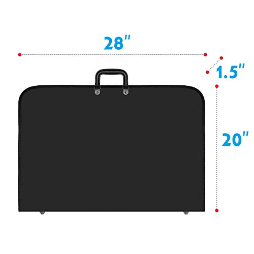 Black Spill-Resistant Art Artist Portfolio Sketching Supplies Case A2 Size with Reinforcing Plate & Shoulder Strap for Students, Designers. (28” x20”x1.5”)