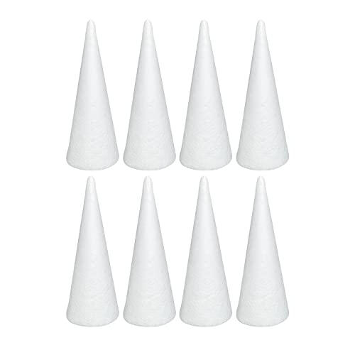 Crafjie Foam Cones for DIY Arts and Crafts (3.75 x 9.68 in, 8 Pack), White Styrofoam Polystyrene Christmas Tree Foam Cones Craft Supplies, for DIY Home Craft Project, Christmas Tree, Table Centerpiece