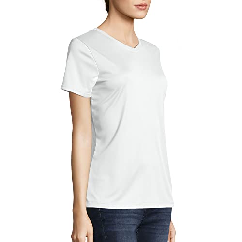 Hanes Women's Cooldri Short Sleeve Performance V-Neck T-Shirt (1 Pack), White, Medium