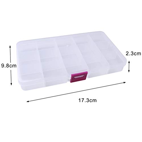 SUMAJU 2 Pack 15 Grids Organizer Box, Plastic Jewelry Organizers with Adjustable Dividers Clear Storage Container for Beads Crafts Fishing Tackles