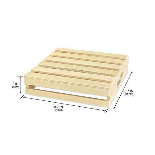 2 Pack Wooden Crafts Pallet Crates with Handle, Blank Wood Trays Square Storage for DIY Crafting Decorations (Outer 8.7 x 8.7 x 2 in , Interior 8 x 8 x 1.75 in)