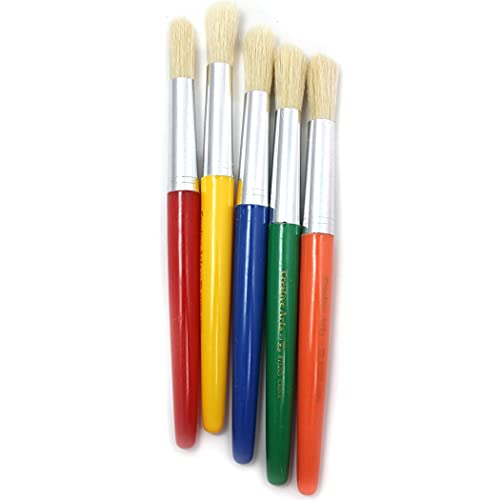 Charles Leonard Creative Arts Round Tip Paint Brushes, Short Stubby Round Handle with Hog Bristle, 7.5 Inch, Assorted Colors, 5-Pack (73205)