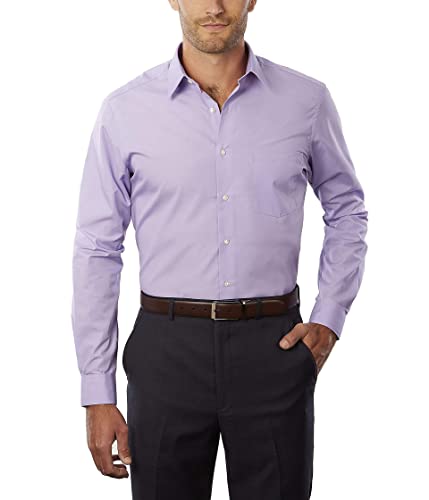Van Heusen Men's Dress Shirt Fitted Poplin Solid, Lavender, 14.5" Neck 32"-33" Sleeve