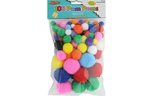 Creative Arts by Charles Leonard Pom-Poms, Assorted Sizes/Colors, 100/Bag (69310)