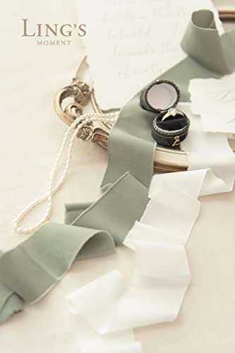 Ling's Moment Handmade Fringe Silk-Like Ribbon Smooth Ribbon for Wedding Bouquet Wedding Photographer Detail Shots Flat Lay, Shades of Sage Green