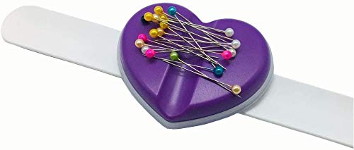 HONEYSEW New Heart Magnetic Wrist Pin Holder Sewing Pin Cushion Caddy Storage Case Sewing Tool (Purple Magnetic pin Cushion Caddy)