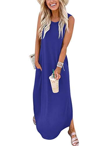 ANRABESS Women's Summer Casual Solid Sleeveless Loose Beach Maxi Dress-with Pockets A19baolan-S