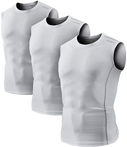 DEVOPS 3 Pack Men's Athletic Compression Mesh Sleeveless Shirts (X-Large, White/White/White)