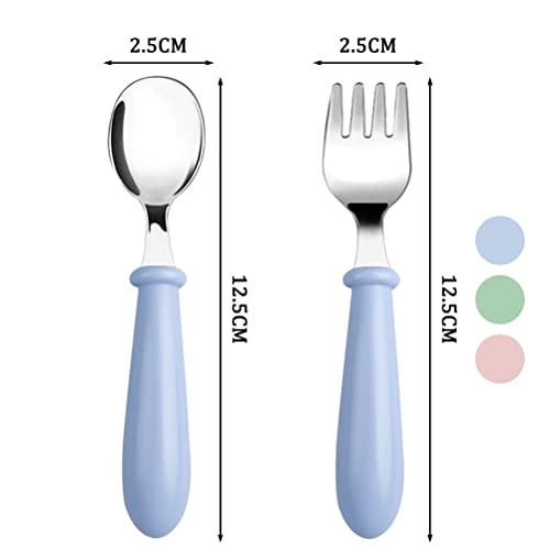 6 Pieces Toddler Utensils Stainless Steel Baby Forks and Spoons Silverware Set Kids Silverware Children's Flatware Kids Cutlery Set with Round Handle for LunchBox, 3 x Safe Forks, 3 x Children Spoons