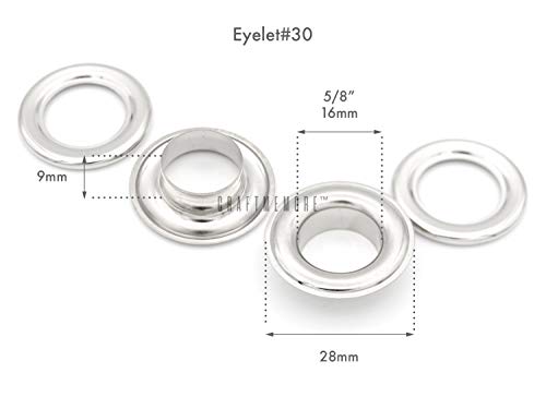 CRAFTMEMORE 5/8" (16MM) Hole 50 Sets Grommets Eyelets with Washers for Leather, Tarp, Canvas (Silver)