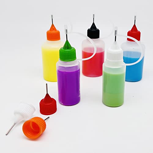12 Pcs Precision Tip Applicator Bottles, MYYZMY 6 Pcs 1 Ounce and 6 Pcs 0.5 Ounce Translucent Glue Bottles, with 2 Mini Funnel, Multicolor Lids