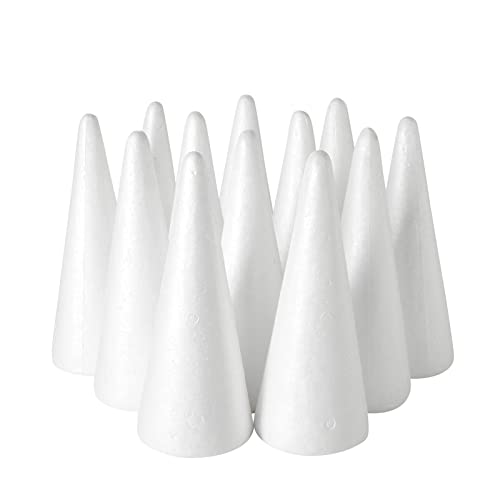 12 Pack Foam Tree Cones for DIY Crafts, Bulk for DIY Christmas Gnomes, Holiday Decor (2.87 x 7.25 In)