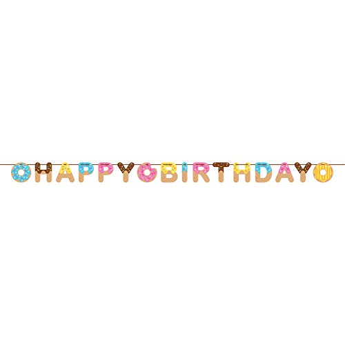 Creative Converting Donut Happy Birthday Ribbon Banner Party Supplies, Multicolor 6" x 8.5'