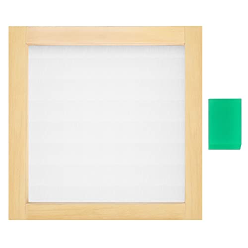 Caydo 6 Inch Square Wood Screen Printing Frame, Cookie Stencil Frame with 110 White Mesh and 1 Piece Small Squeegees
