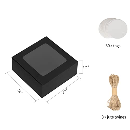 Soap Box, COTOPHER 30Pcs Small Soap Packaging Boxes 2.8x2.8x1.2 Inch Mini Kraft Boxes with Window Soap Boxes for Homemade Soap Candy Chocolate Bakery Cookies Soap Packaging