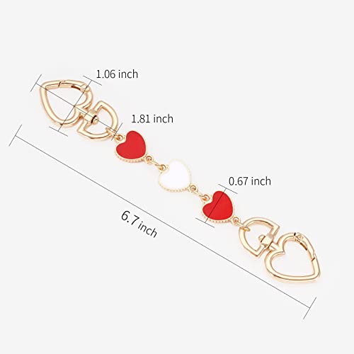 2Pcs Purse Strap Extenders for Crossbody Bag Shoulder Bag 6.7 Inches Heart Shape Decoration Accessories Chain Strap Extender Handbag Replacement Accessory (Red-White-Red)