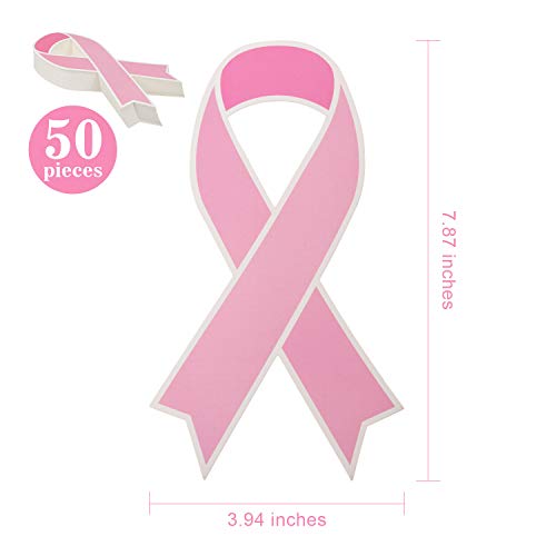 Breast Cancer Awareness Pink Paper Ribbon,50 Pieces Cutouts Support Cards,50 Pieces Pink Wooden Clips