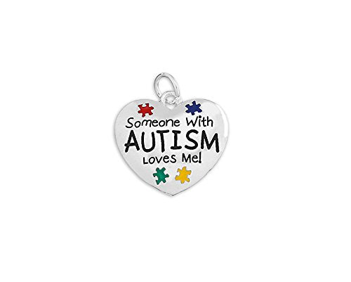 Someone With Autism Loves Me Heart Shaped Charm - Autism Charm with Puzzle Pieces for Bracelets, Necklaces, Earrings, and Jewelry-Making (1 Charm)