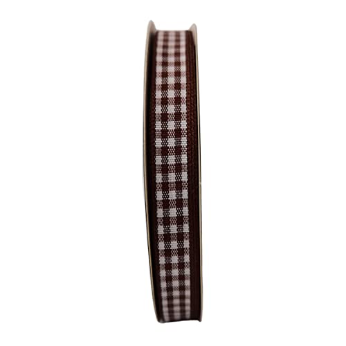 Micomon Brown Gingham Ribbon 25 Yards Christmas Ribbon for Crafts Plaid Checked Ribbon 100% Polyester (3/8", Brown)