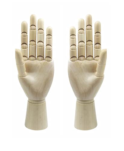 Wood Artist Drawing Manikin Articulated Mannequin with Wooden Flexible Fingers 2 pcs(10 inches-Left Hand&Right Hand)